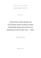 Očekivani učinci mjera za poticanje inovativnosti kroz Program ruralnog razvoja Republike Hrvatske 2014.-2020.