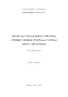 Iskustva i prilagodba u prehrani stranih radnika iz Nepala, Filipina i Indije u Hrvatskoj