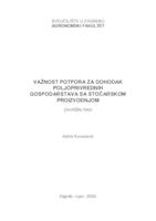 Važnost potpora za dohodak poljoprivrednih gospodarstava sa stočarskom proizvodnjom