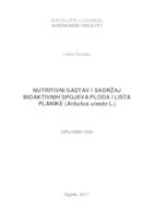 Nutritivni sastav i sadržaj bioaktivnih spojeva ploda i lista planike (Arbutus unedo L.)