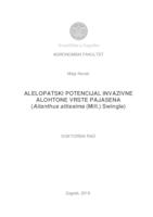 prikaz prve stranice dokumenta Alelopatski potencijal invazivne alohtone vrste pajasena (Ailanthus altissima (Mill.) Swingle)