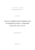 prikaz prve stranice dokumenta Utjecaj temperature fermentacije na aromatski profil i senzorna svojstva vina "Fulir"